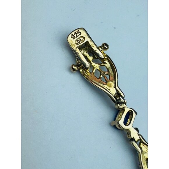 Estate 925 Gold Vermeil Blue Sapphire Tennis Bracelet 7” Two-Tone 8.4g - Picture 8 of 9